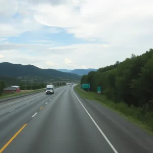 Emergency responders at the scene of a truck rollover crash on I-240 in Asheville, NC.