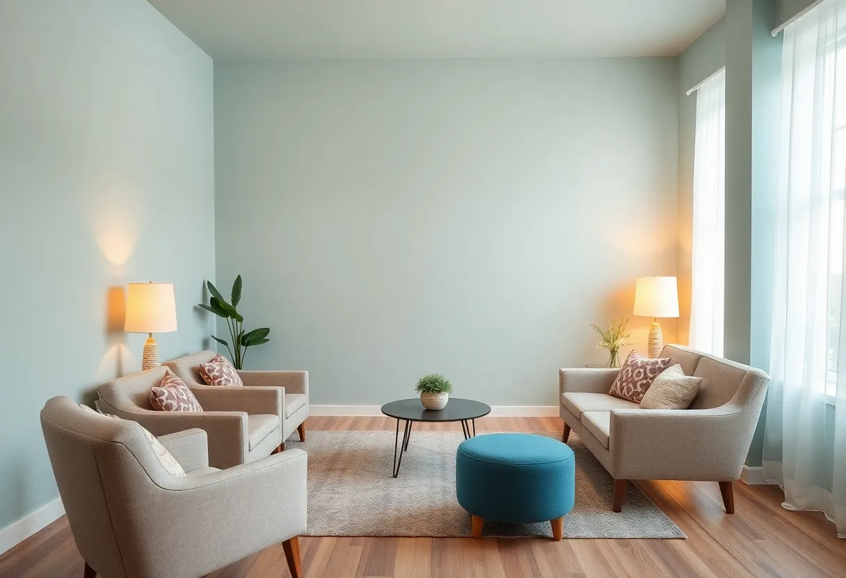 A calming therapy room designed for mental health support