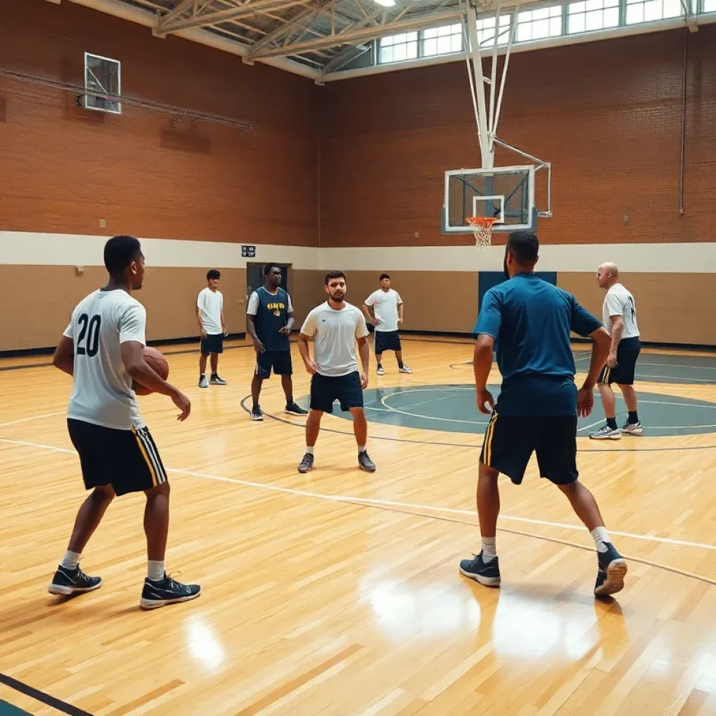 Basketball players training on the UNC Asheville court