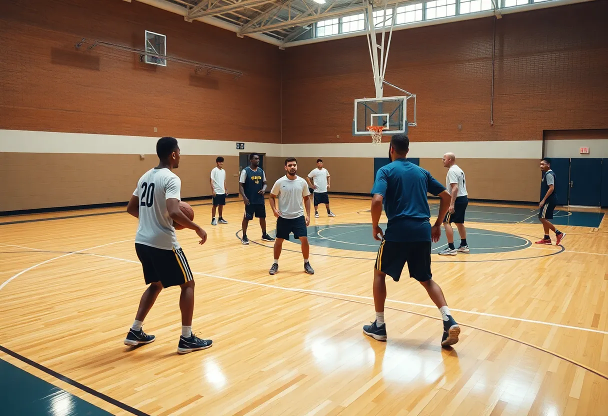 Basketball players training on the UNC Asheville court