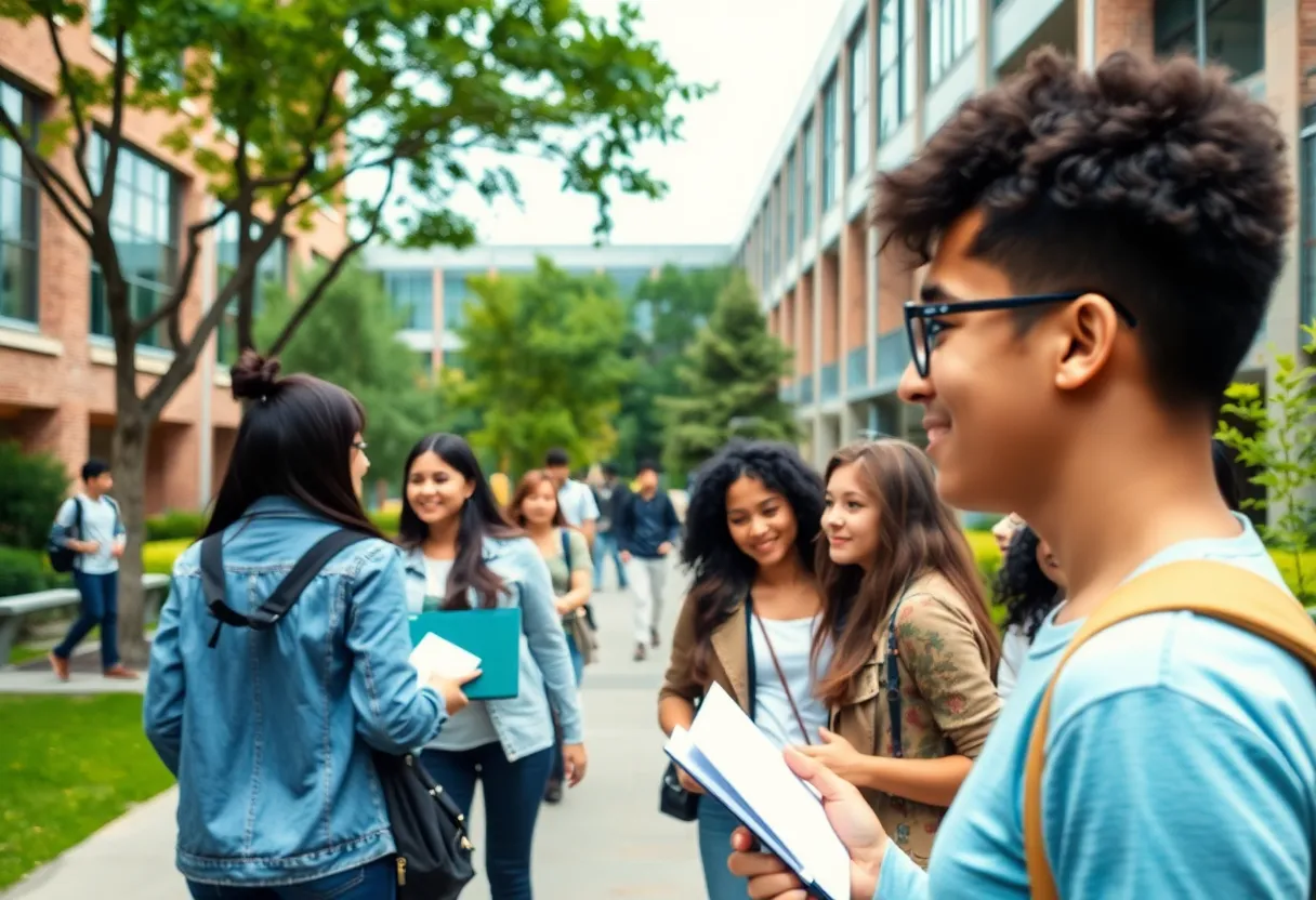 Diverse students at UNC Asheville campus enjoying their studies