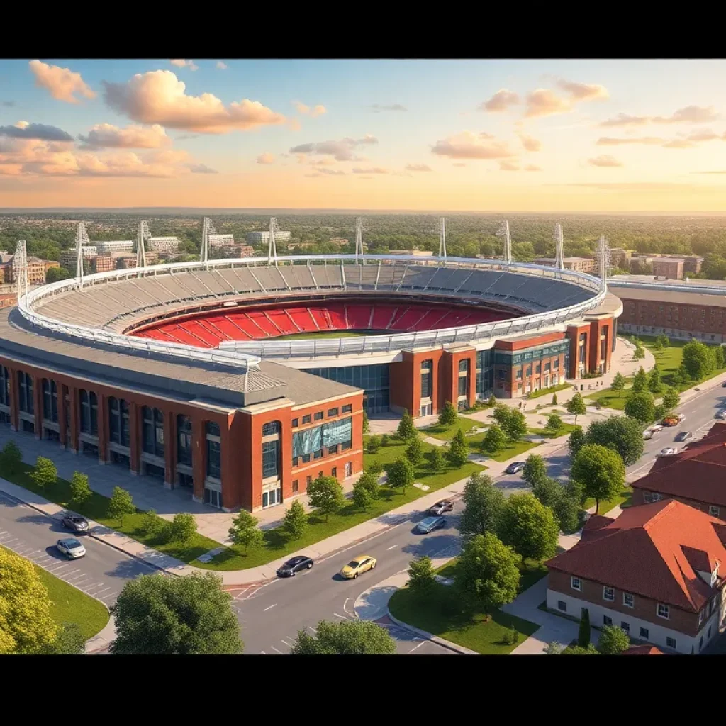 Conceptual image of the UNC Asheville development project showing a stadium and housing