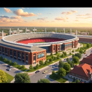 Conceptual image of the UNC Asheville development project showing a stadium and housing