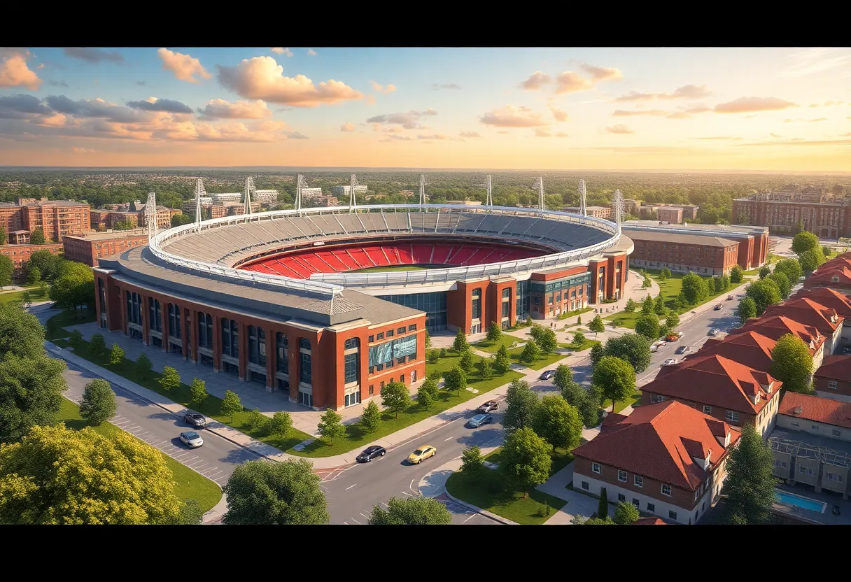 Conceptual image of the UNC Asheville development project showing a stadium and housing