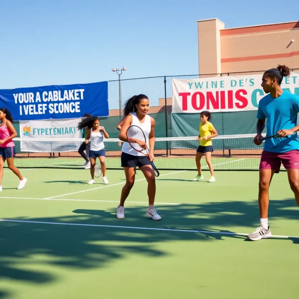College tennis players practicing on the court at UNC Asheville