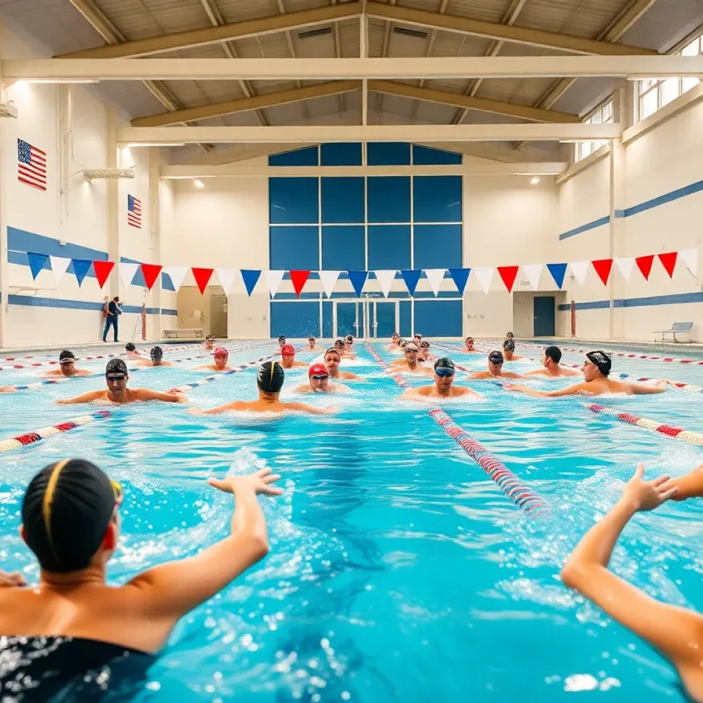UNC Asheville women's swimming team training in pool