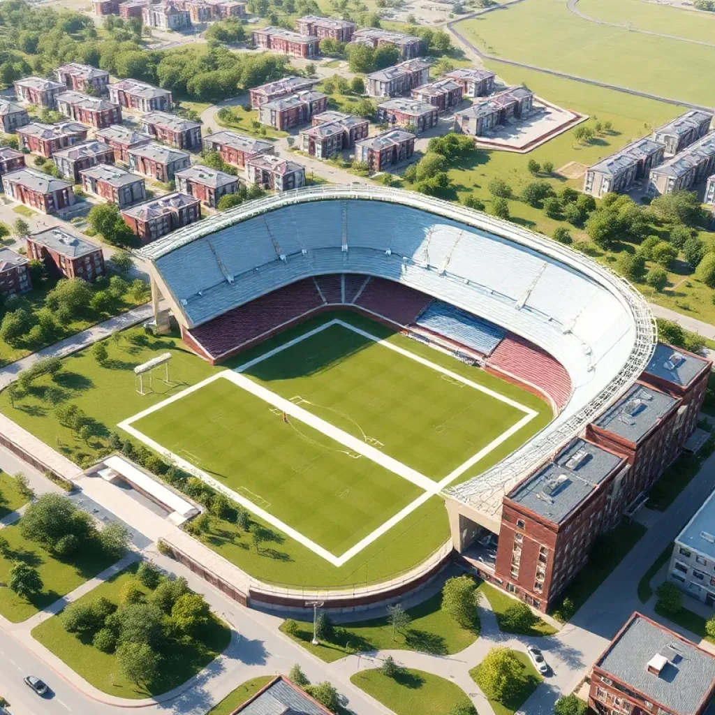 Architectural rendering of UNCA's new stadium and housing project