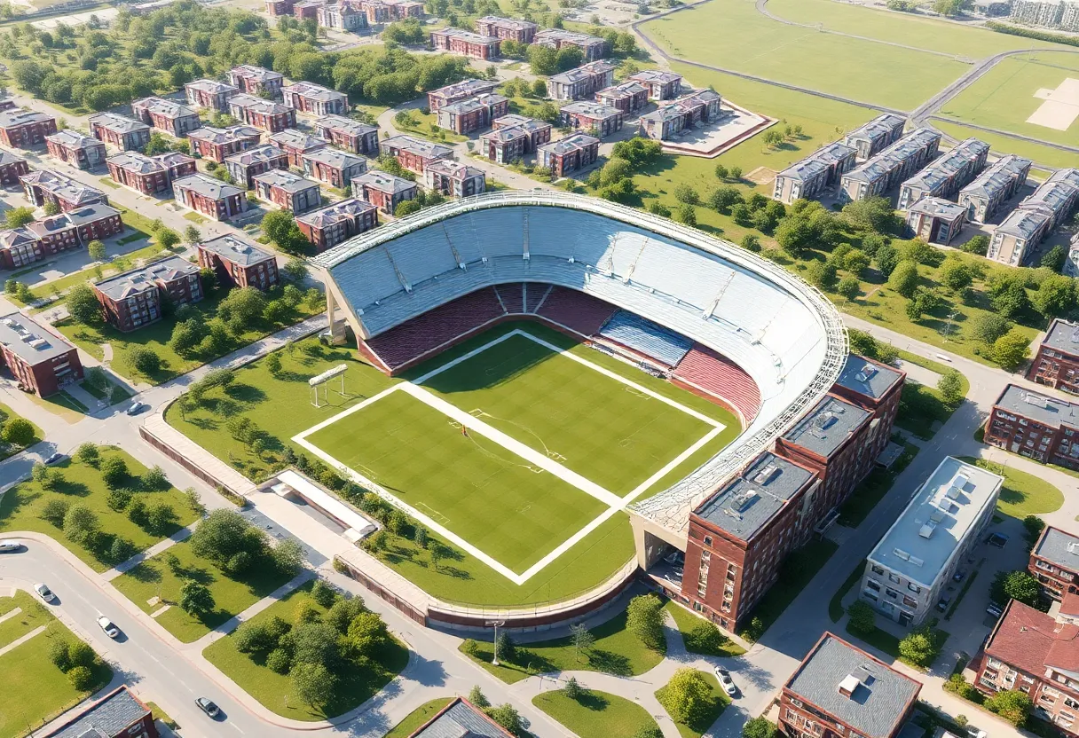 Architectural rendering of UNCA's new stadium and housing project