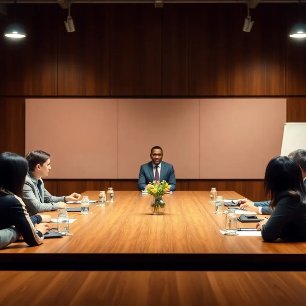 Illustration of a university board meeting discussion