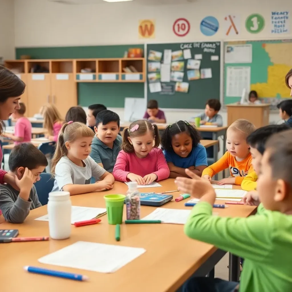 Students in a school classroom in Asheville participating in mental health activities.