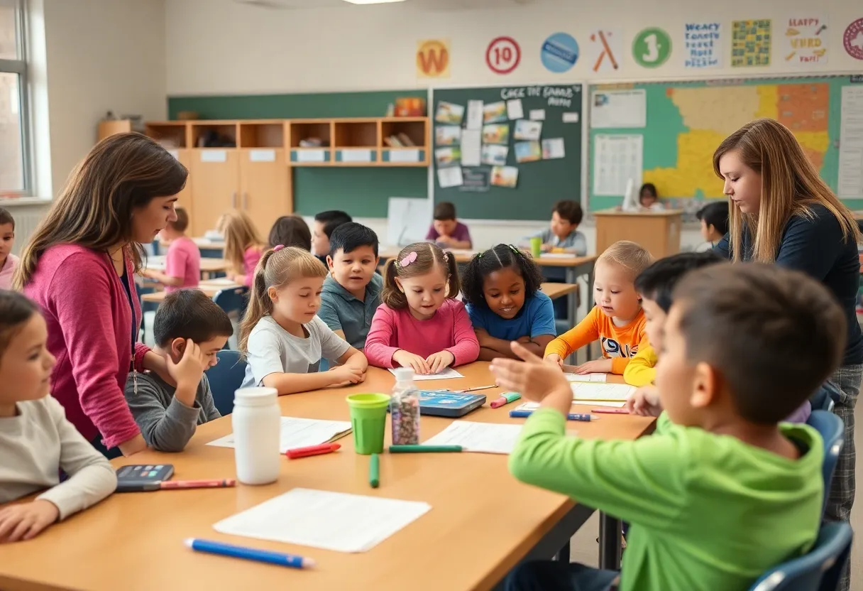 Students in a school classroom in Asheville participating in mental health activities.