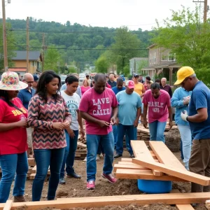 Community members collaborating on recovery efforts in Asheville post-hurricane