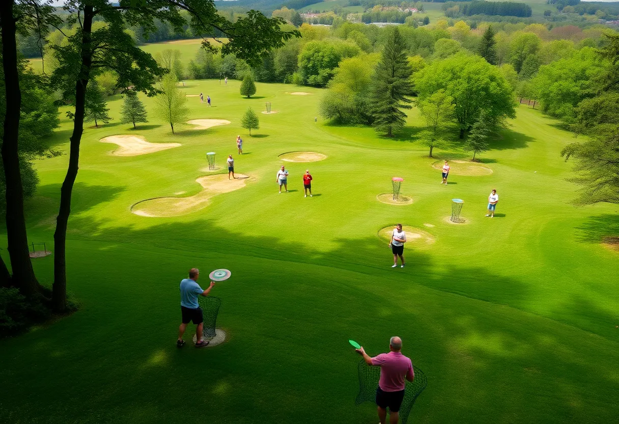 Disc golf course in Asheville with players