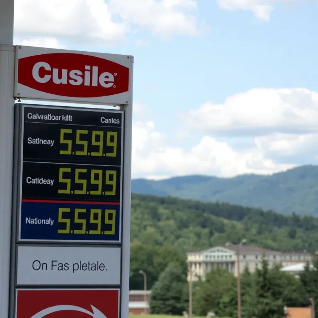A gas station in Asheville, NC with visible gas prices.