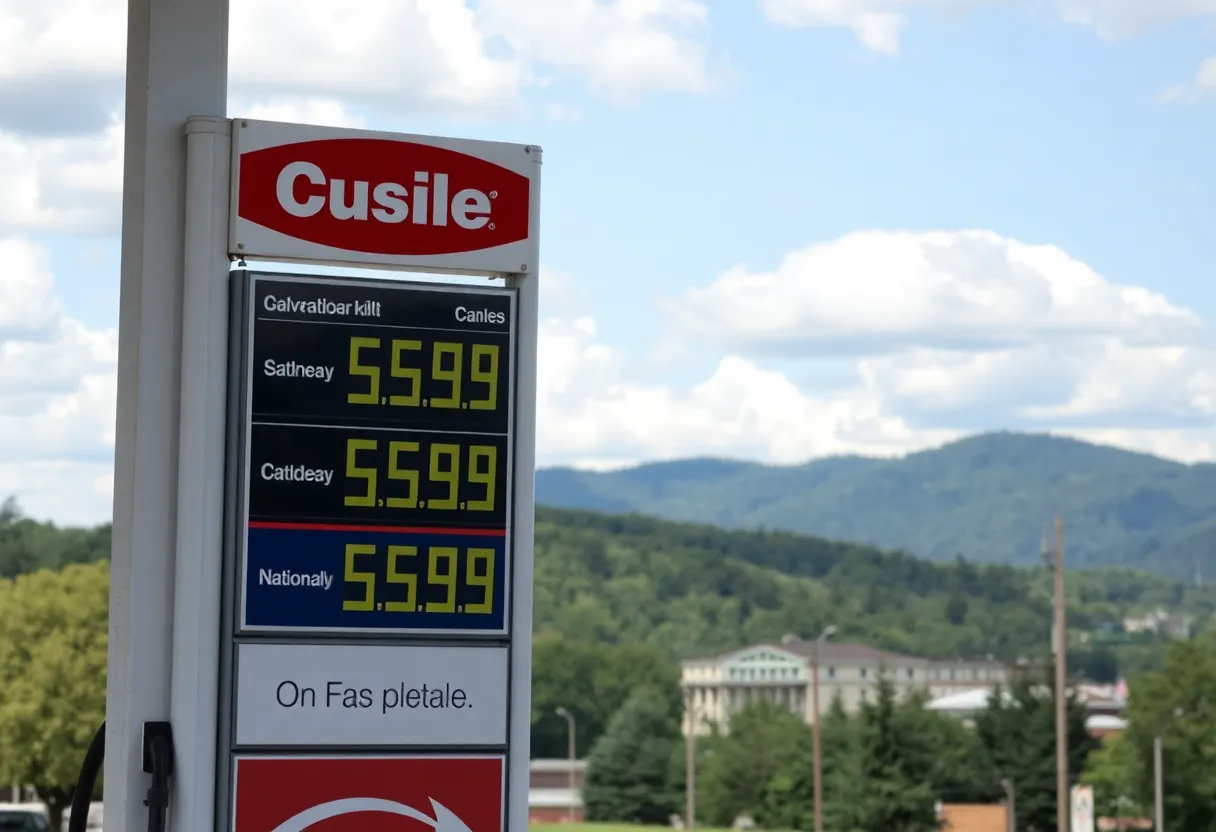 A gas station in Asheville, NC with visible gas prices.