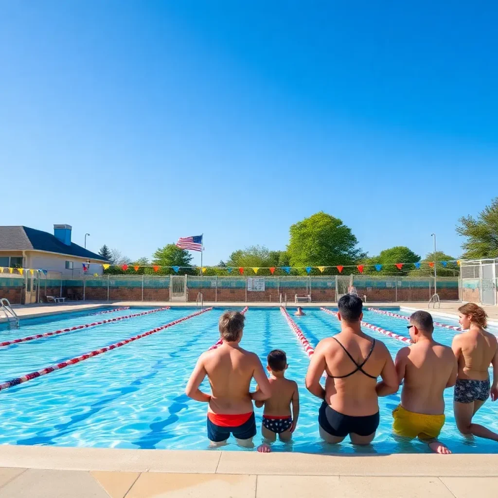 Grant Southside Center Pool in Asheville, NC, with families and lifeguards
