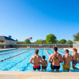 Grant Southside Center Pool in Asheville, NC, with families and lifeguards
