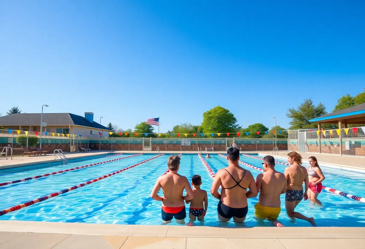 Grant Southside Center Pool in Asheville, NC, with families and lifeguards