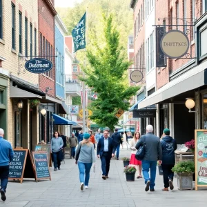 Vibrant street in Asheville promoting independent retailers