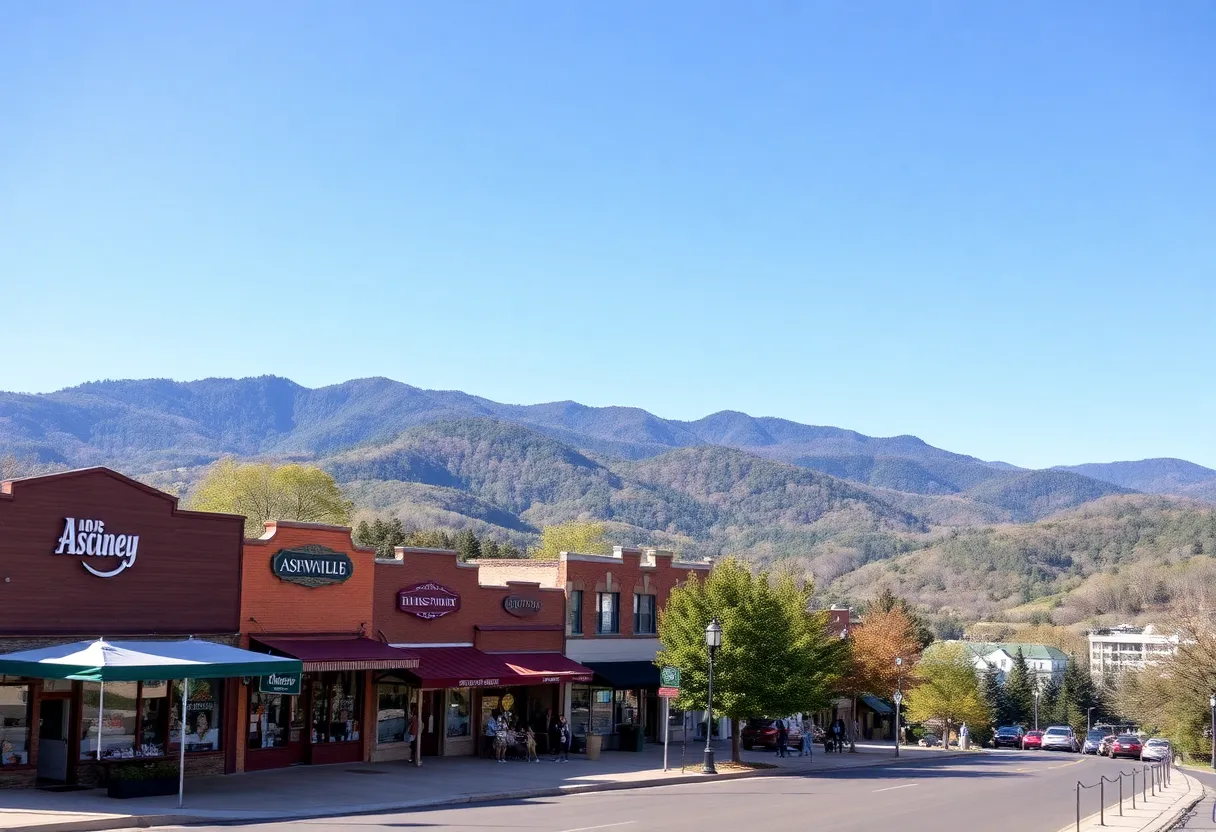 Scenic view of Asheville showing mountains and local attractions