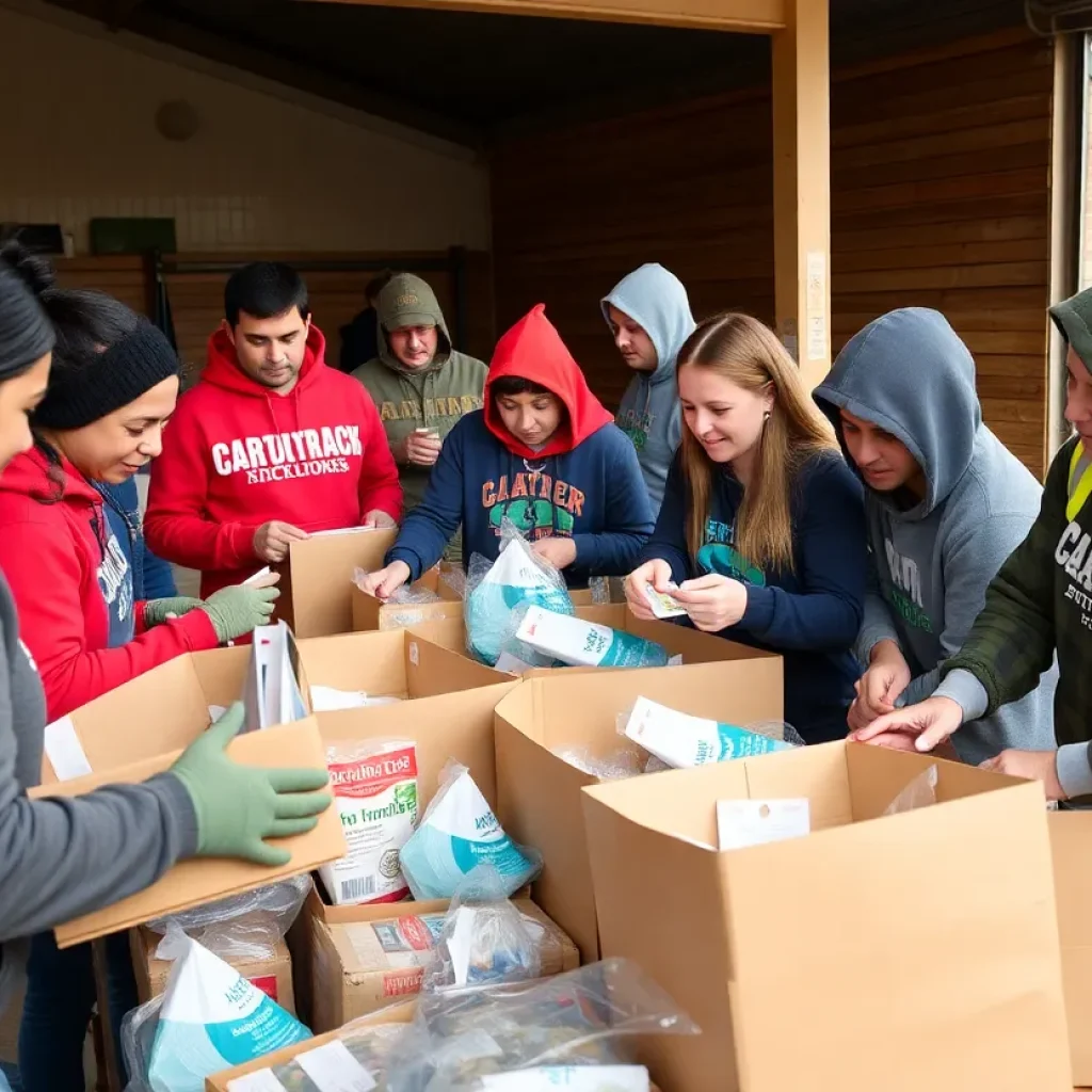 Volunteers packing supplies for Texas flood victims