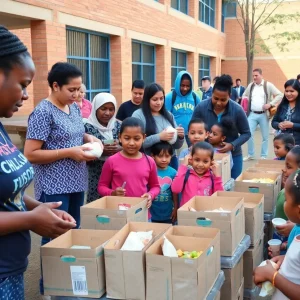 Families receiving meal boxes at Asheville summer meals program