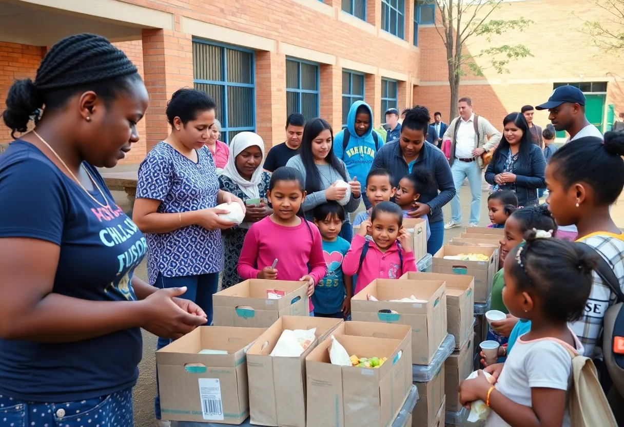 Families receiving meal boxes at Asheville summer meals program