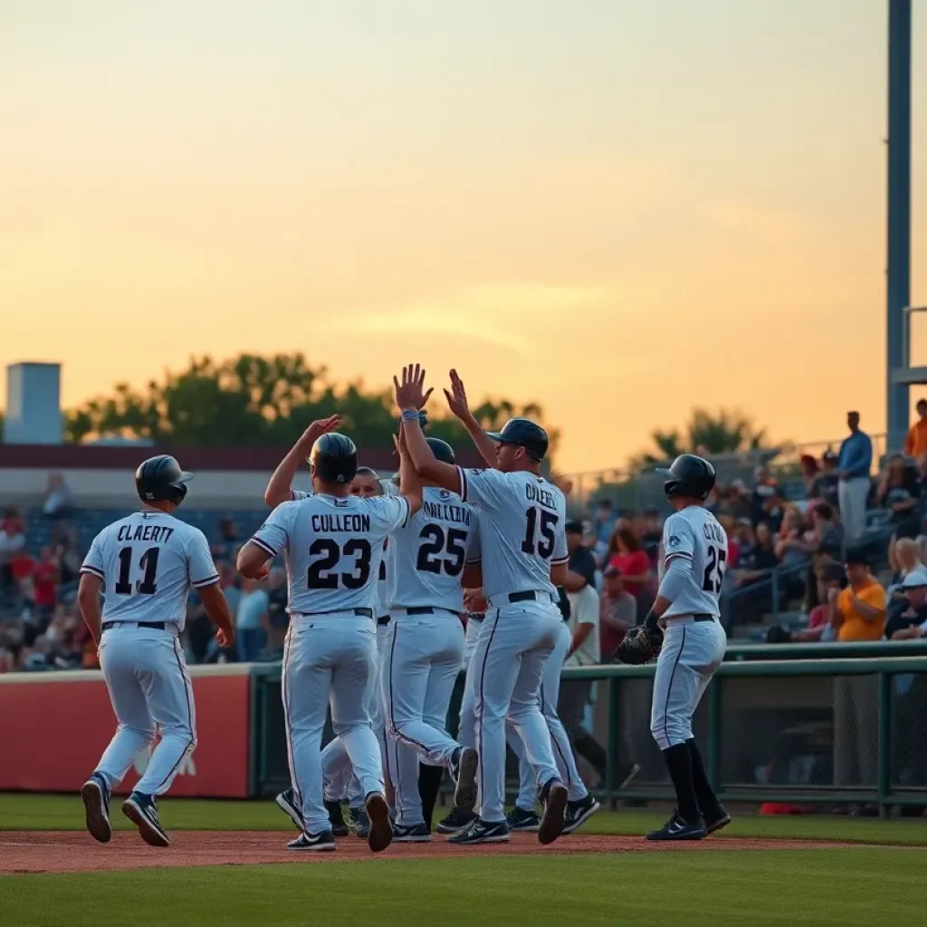 Asheville Tourists players celebrating a 10-inning victory