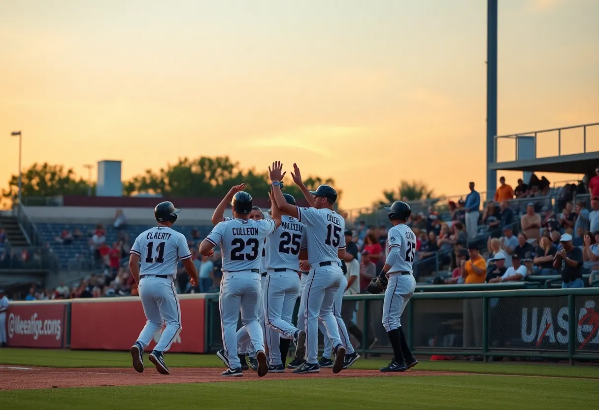 Asheville Tourists players celebrating a 10-inning victory