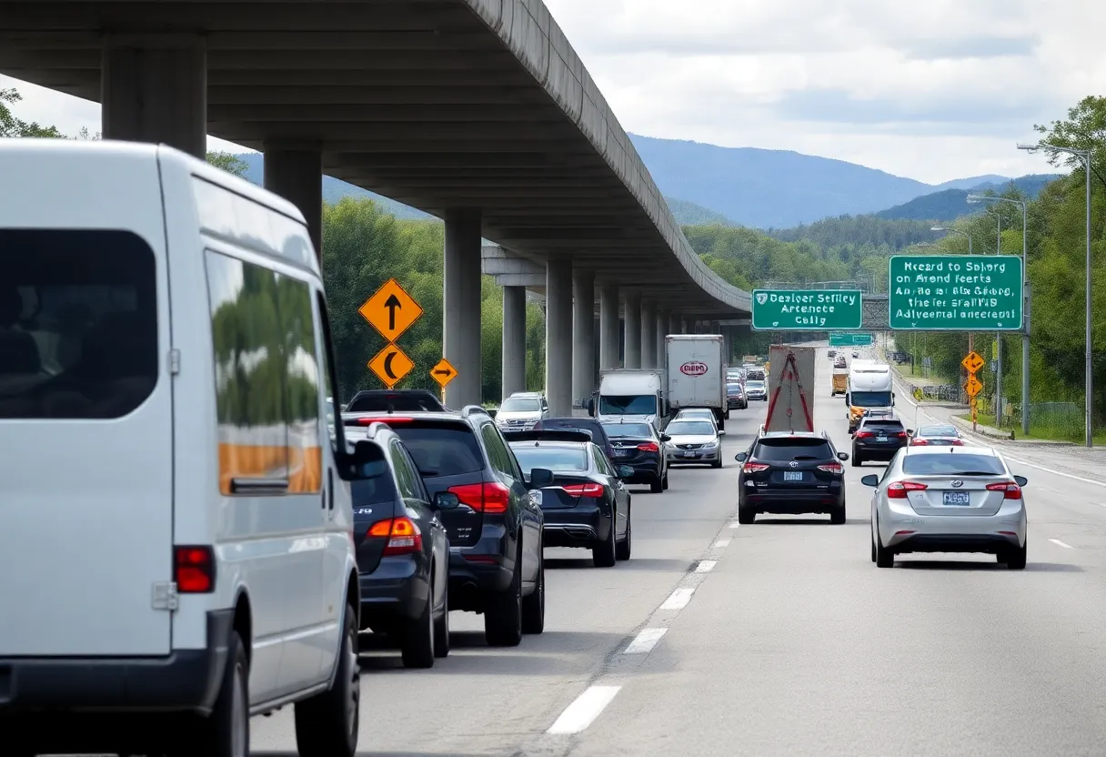 Traffic congestion and construction on a highway in Asheville, NC