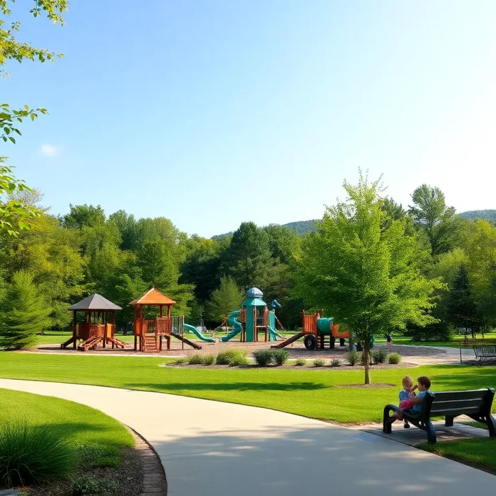 Families enjoying recreational activities in an Asheville park