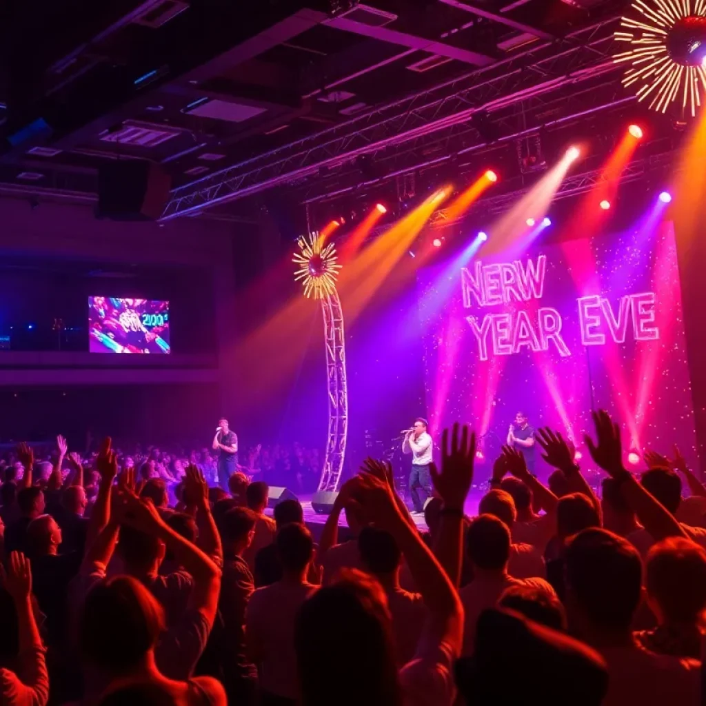 Avett Brothers performing at a New Year's Eve concert in Asheville