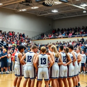 Christ School basketball team celebrating in gymnasium