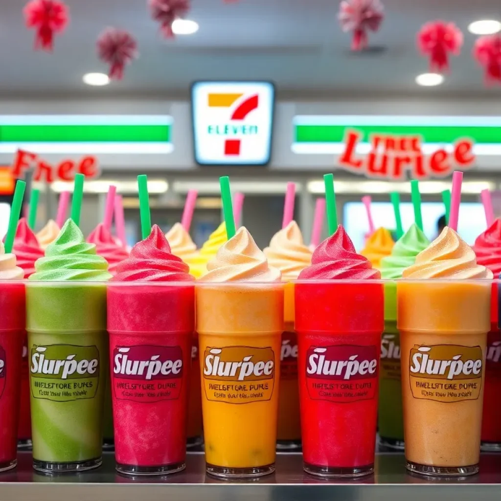 Assorted Slurpee drinks available for free on Free Slurpee Day at 7-Eleven.