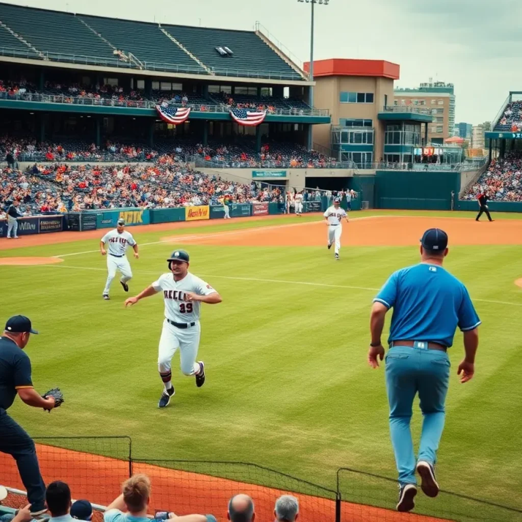 Action from the baseball game between Greenville Drive and Asheville Tourists.