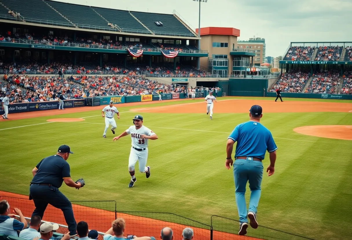 Action from the baseball game between Greenville Drive and Asheville Tourists.