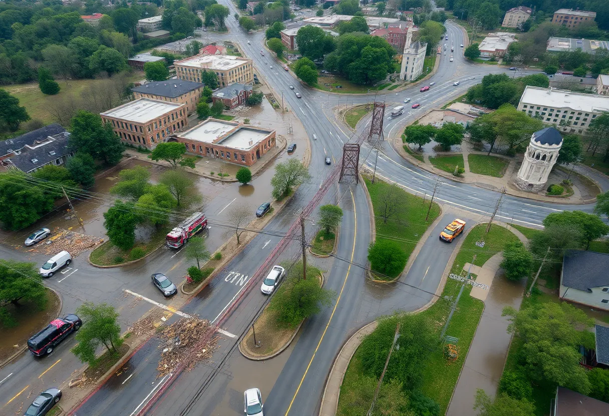 Flooded streets in Asheville, NC after Hurricane Helene