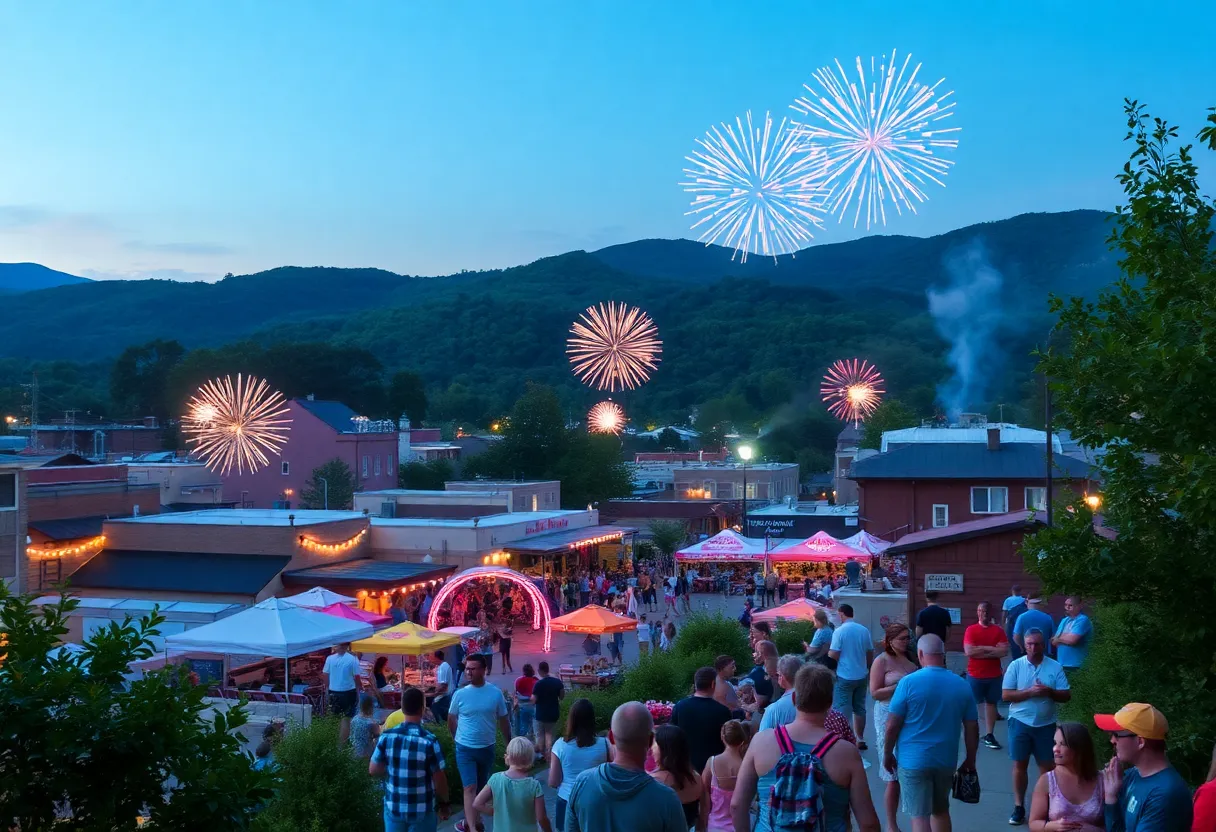 Fireworks over Asheville during July 4th celebration