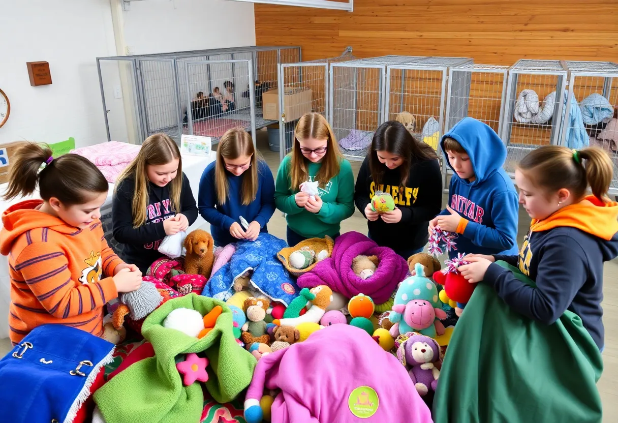 Students preparing donation kits for animal shelters