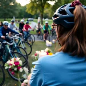 Gathering for memorial service of cyclists in Asheville