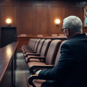 Empty courtroom seat symbolizing grief