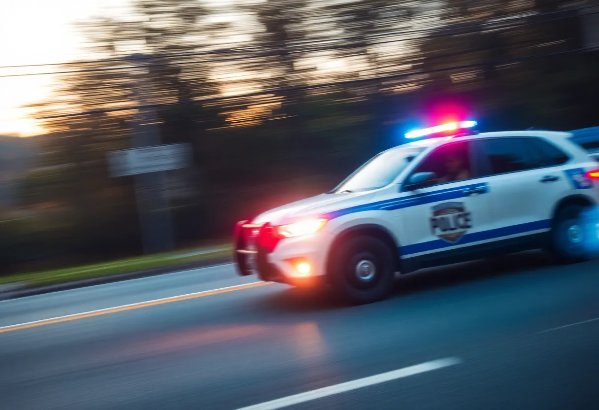 Police vehicle responding to a chase in Asheville