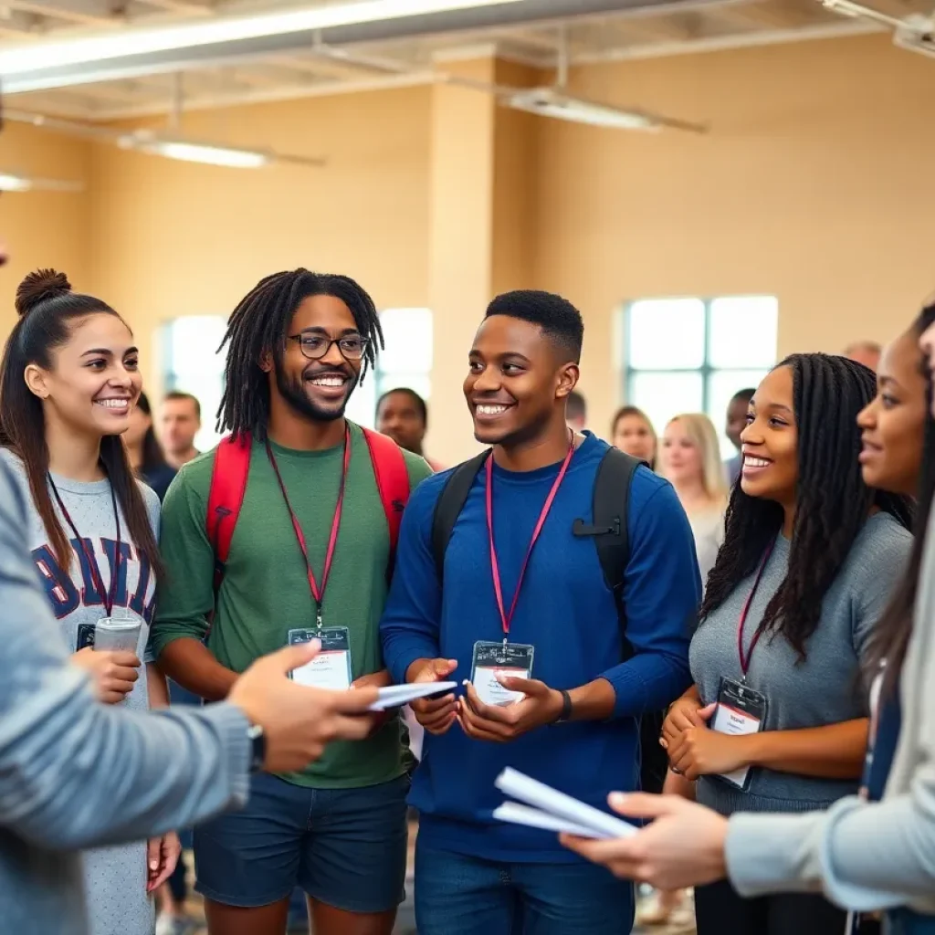 Collegiate athletes participating in a leadership conference