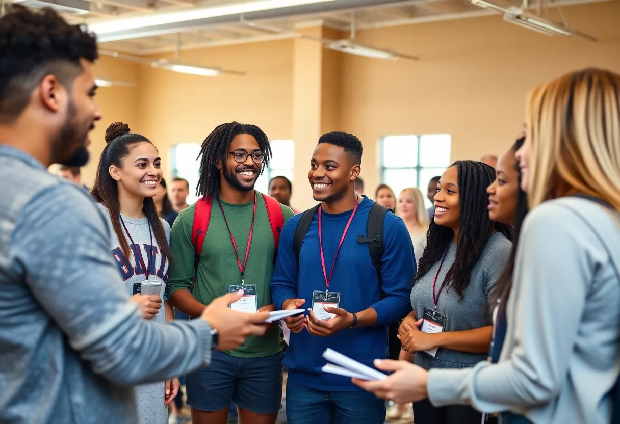 Collegiate athletes participating in a leadership conference