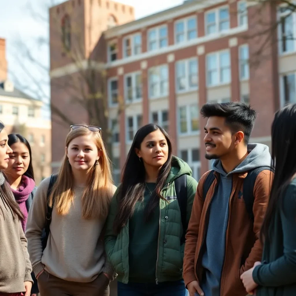 University students engaged in conversation about housing policy changes on campus.