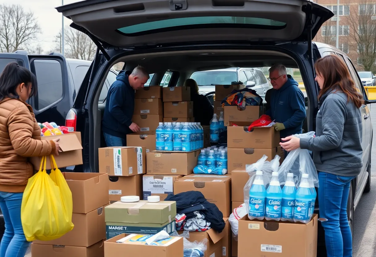 Volunteers preparing supplies for flood relief efforts in Asheville