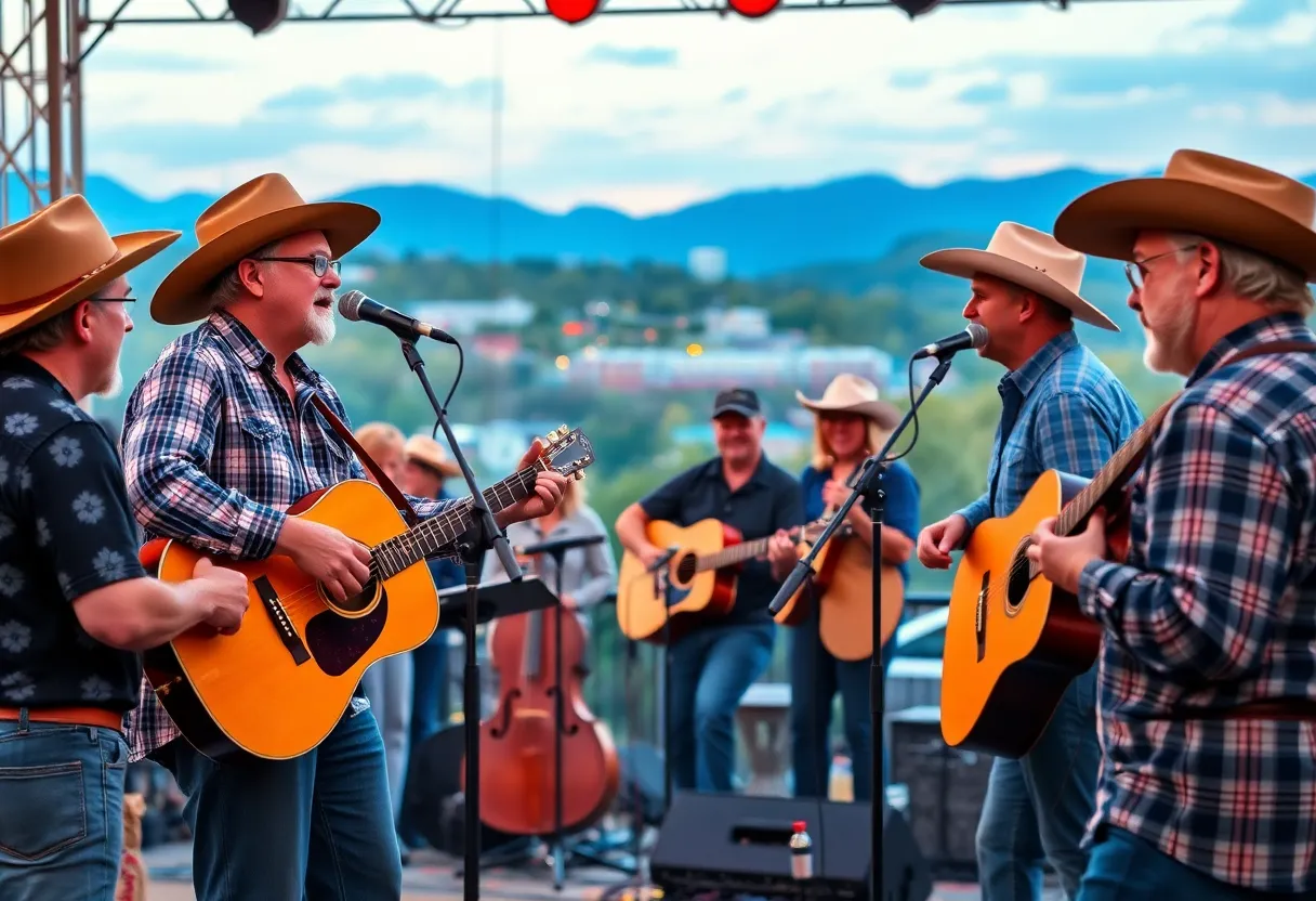 Musicians performing at a country music event in Asheville