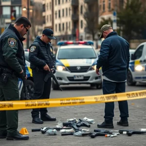 Police examining crime scene related to drug and firearm arrests in Asheville