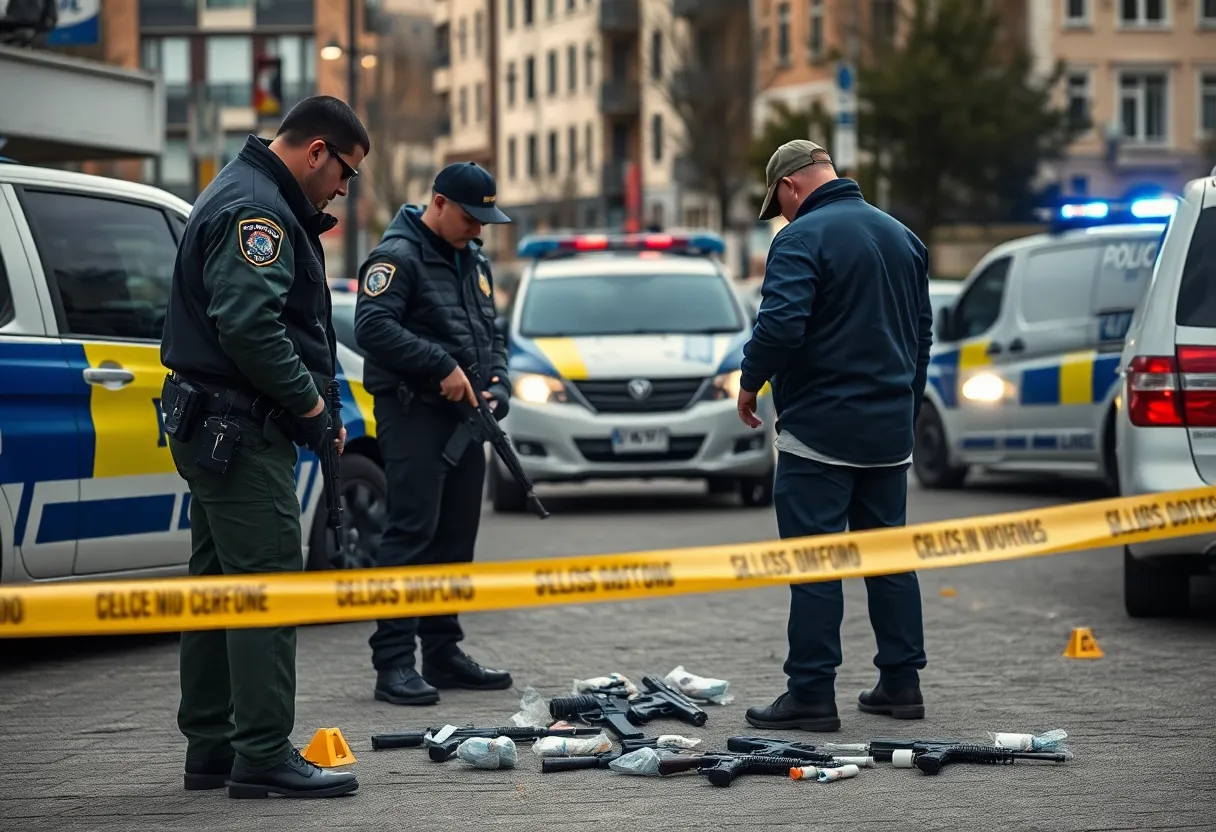 Police examining crime scene related to drug and firearm arrests in Asheville
