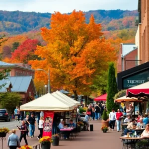 Colorful fall foliage and festive street scenes in Asheville
